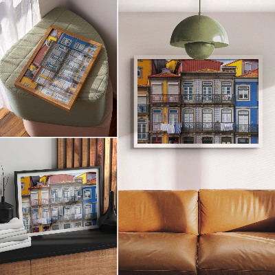 Moderne decoratieve poster Kleurrijke huurwoningen met details, balkons en planten.