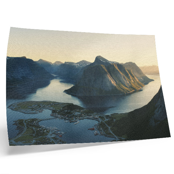 Poster Fjorden, bergen, water, zonsondergang, harmonie van de natuur