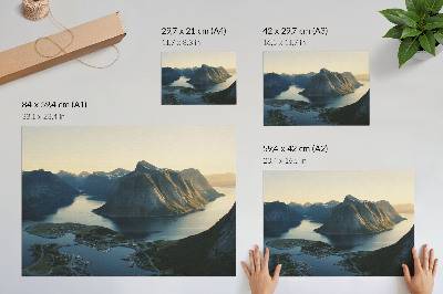 Poster Fjorden, bergen, water, zonsondergang, harmonie van de natuur