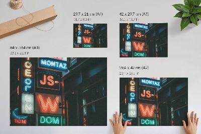 Moderne decoratieve poster Kleurrijke neonreclames, avondlijke sfeer