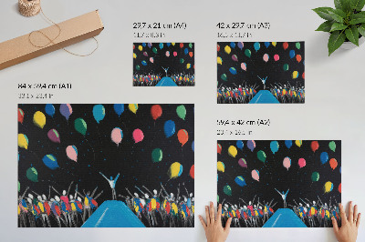 Poster Kleurrijke ballonnen steken af ​​tegen de zwarte lucht.