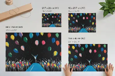 Poster kleurrijke ballonnen tegen een zwarte lucht