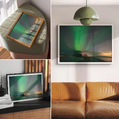 Poster met het noorderlicht boven een koud berglandschap noorderlicht boven een koud berglandschap