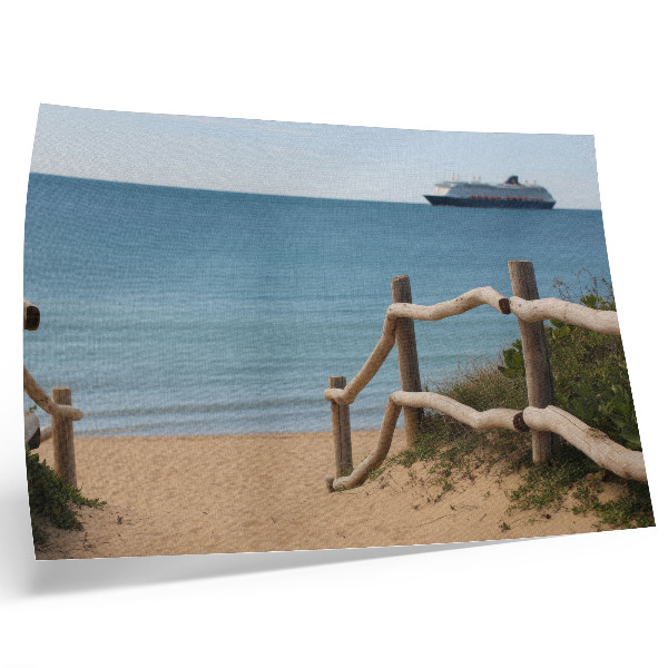 Poster Strandschip zee houten relingen zand