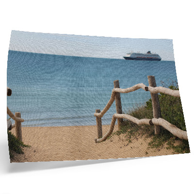Poster Strandschip zee houten relingen zand