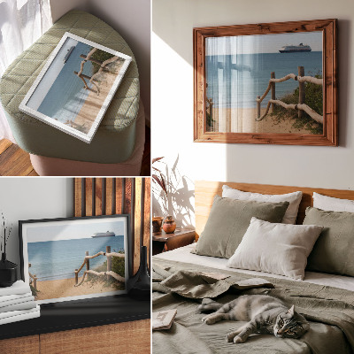 Poster Strandschip zee houten relingen zand