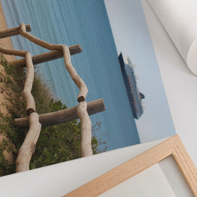 Poster Strandschip zee houten relingen zand