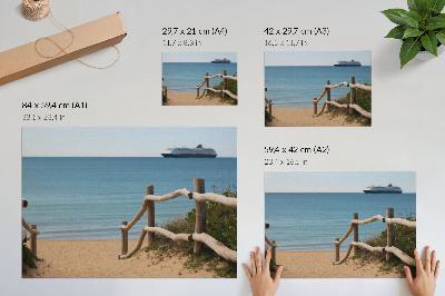 Poster Strandschip zee houten relingen zand
