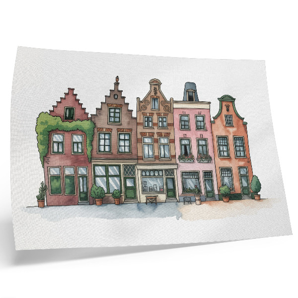 Poster Schilderachtige huizen in pastelkleuren en een illustratieve stijl.