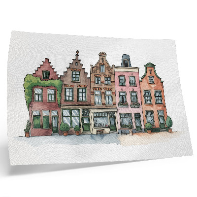 Poster Schilderachtige huizen in pastelkleuren en een illustratieve stijl.