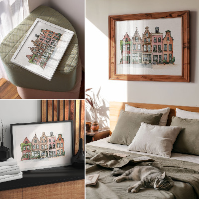 Poster Schilderachtige huizen in pastelkleuren en een illustratieve stijl.