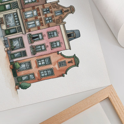Poster Schilderachtige huizen in pastelkleuren en een illustratieve stijl.