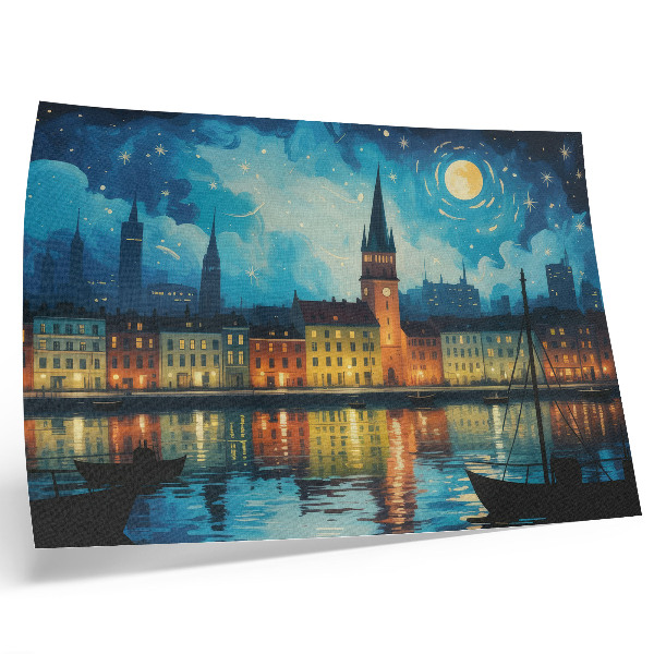 Stijlvolle wandposter Nachtelijke stadsreflecties, gloed van waterlampen