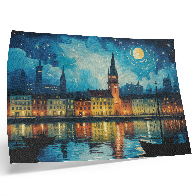 Stijlvolle wandposter Nachtelijke stadsreflecties, gloed van waterlampen