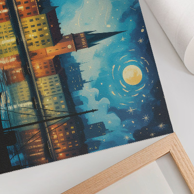 Stijlvolle wandposter Nachtelijke stadsreflecties, gloed van waterlampen