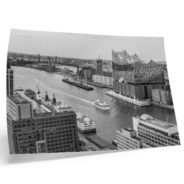 Moderne decoratieve poster iconische architectuur bij de stadsrivier