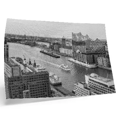 Moderne decoratieve poster iconische architectuur bij de stadsrivier