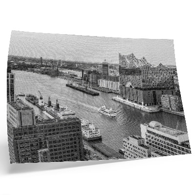 Moderne decoratieve poster Moderne stadsrivier iconische architectuur