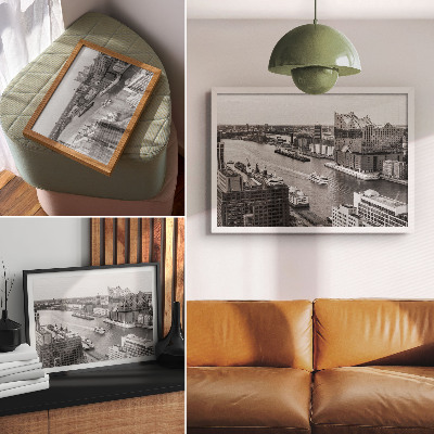 Moderne decoratieve poster Moderne stadsrivier iconische architectuur