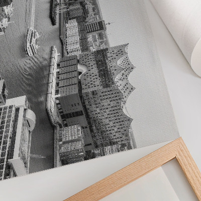 Moderne decoratieve poster Moderne stadsrivier iconische architectuur