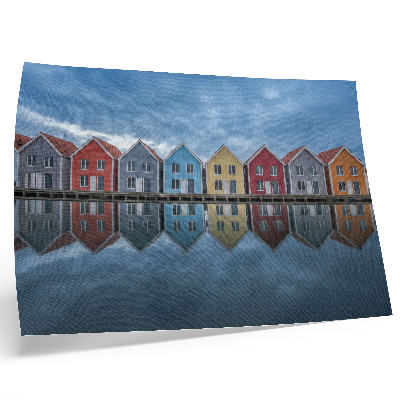 Moderne decoratieve poster Kleurrijke huizen in moderne stijl, symmetrisch