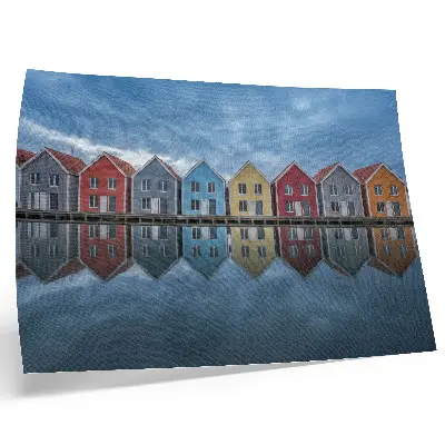 Moderne decoratieve poster met symmetrische kleurrijke huizen