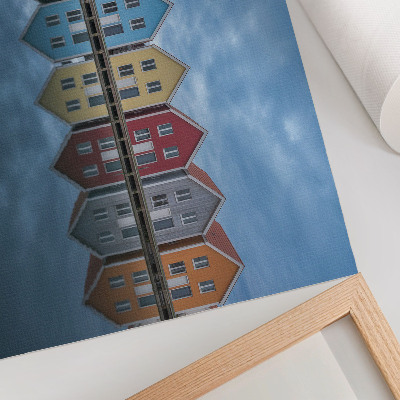 Moderne decoratieve poster Kleurrijke huizen in moderne stijl, symmetrisch
