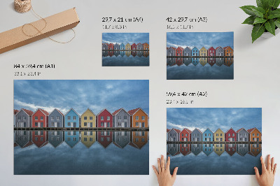 Moderne decoratieve poster Kleurrijke huizen in moderne stijl, symmetrisch
