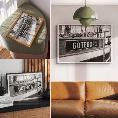 Stijlvolle wandposter Detail van een zwart-witte retroboot