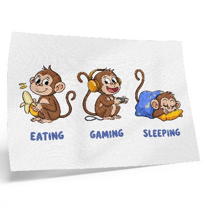 Poster Grappige illustraties van een aap die eet, speelt en slaapt.