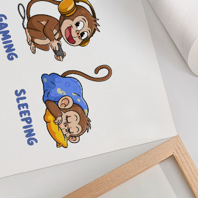 Poster Grappige illustraties van een aap die eet, speelt en slaapt.