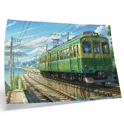 Poster Illustratieve trein in een kustlandschap
