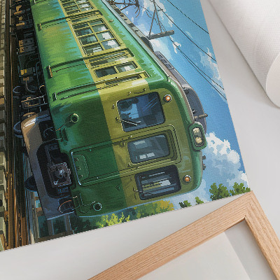 Poster Illustratieve trein in een kustlandschap