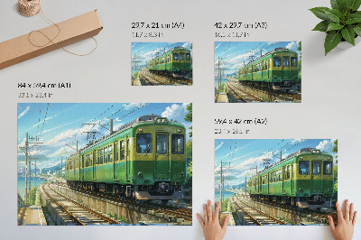Poster Illustratieve trein in een kustlandschap