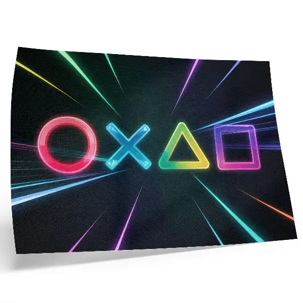 Wandposter met geometrische neonvormen in beweging