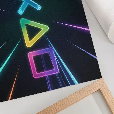 Wandposter met geometrische neonvormen in beweging