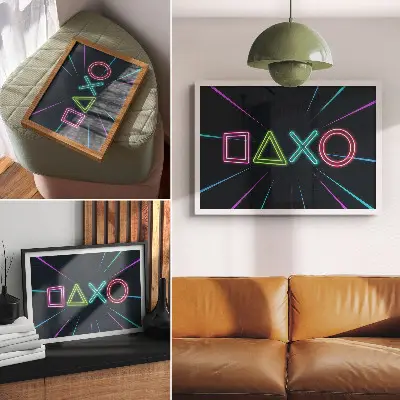 Moderne decoratieve poster met neonvormen in dynamische futuristische kleuren