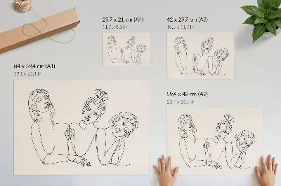 Poster zwart-witte lijnen met verfijnde en intieme personages