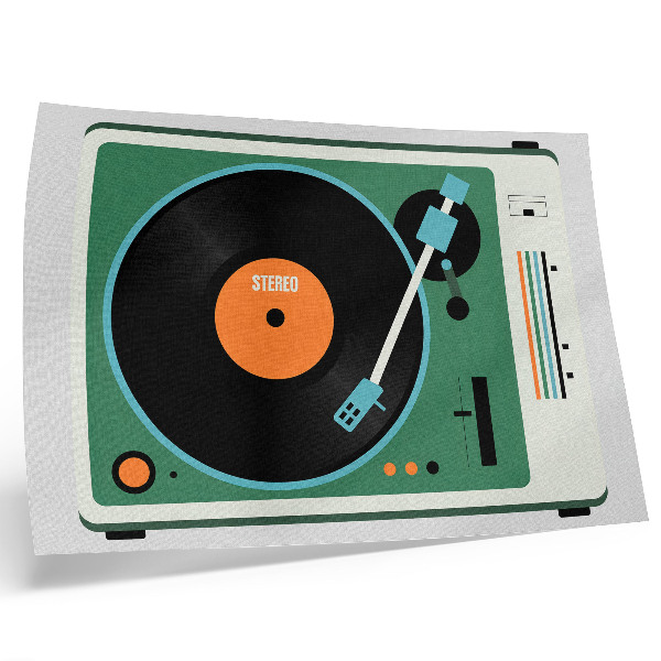 Stijlvolle wandposter Retro grammofoon met contrasterende geometrische kleuren