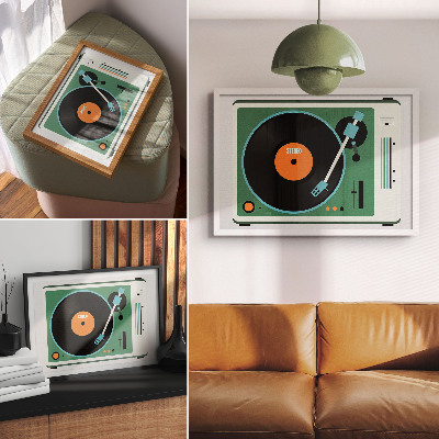 Stijlvolle wandposter Retro grammofoon met contrasterende geometrische kleuren