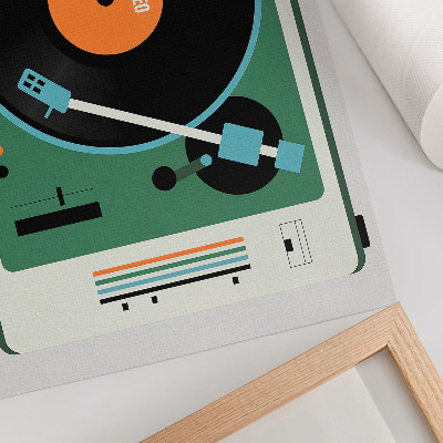Stijlvolle wandposter Retro grammofoon met contrasterende geometrische kleuren