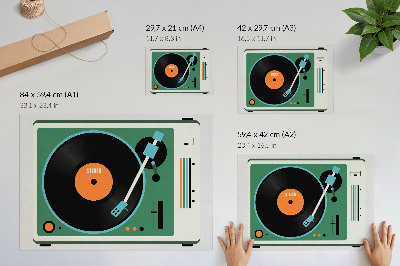 Stijlvolle wandposter Retro grammofoon met contrasterende geometrische kleuren
