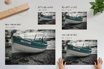 Moderne decoratieve poster Boot op het strand, rust, droom, avontuur