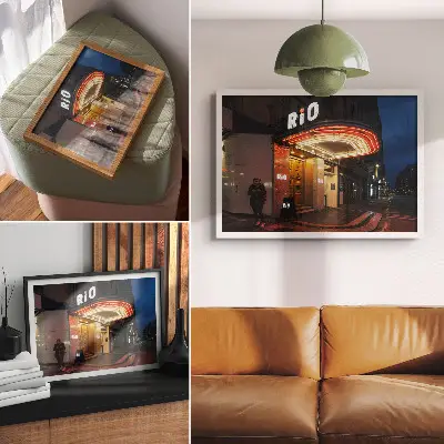 Poster retro bioscoop neonlichten in rood en crème