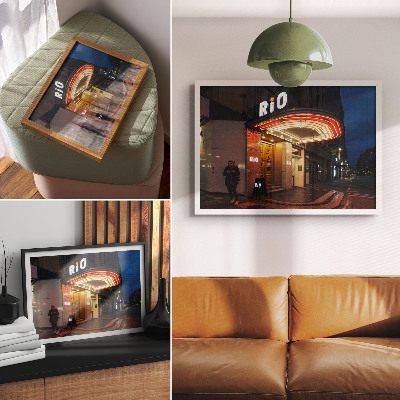 Poster Retro bioscoop neonlichten rood crème