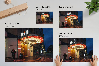 Poster Retro bioscoop neonlichten rood crème