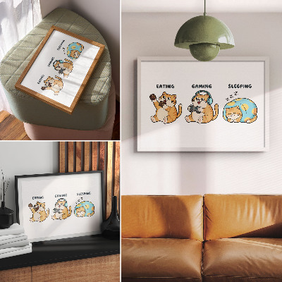 Stijlvolle wandposter Grappige kattenillustraties, schattig en leuk.