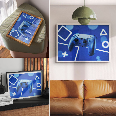 Moderne decoratieve poster Gamecontroller met blauwe geometrische achtergrond