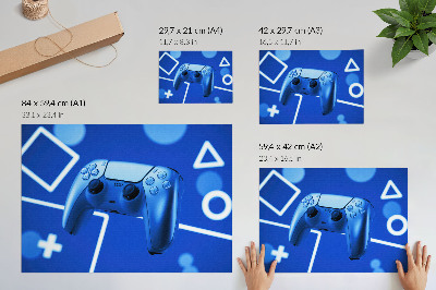 Moderne decoratieve poster Gamecontroller met blauwe geometrische achtergrond