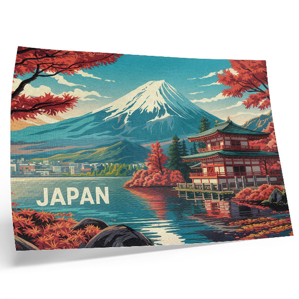 Moderne decoratieve poster Een kleurrijk meer, bergen, Japans landschap